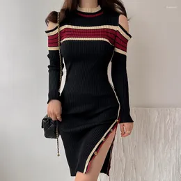 Casual Dresses VANOVICH Fashion Sexy Design Off-the-shoulder Long-sleeve Knitting Dress Women's Autumn And Winter High Strecth Slim