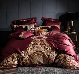 1000TC Luxury Egyptian Cotton Duvet Cover Set Bed Sheet Pillow shams Shabby Chic Embroidery Bedding set Red Grey King Queen size 24718983