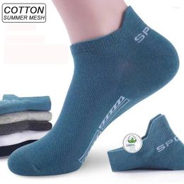 Men's Socks 5Pairs High Quality Men Ankle Breathable Cotton Sports Mesh Casual Athletic Summer Thin Cut Short Sokken Size 35-42