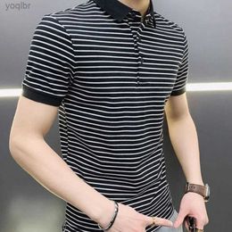 Men's Polos Mens neckline T-shirt street clothing striped black vintage clothing mens polo shirt flat bottomed garbage Y2k S cotton white XLL2405