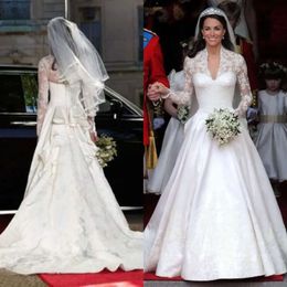 Sukienki ślub Kate oszałamiający Middleton Royal skromne suknie ślubne koronkowe długie rękawy Warzyone Cathedral Train