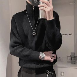 Men's Sweaters Knit Sweater Male Solid Color Clothing Collared Zip-up Zipper Black Plain Pullovers Loose Fit Neck Large Big Size Overfit