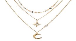 Pendant Necklaces Christmas Jewelry Ins Versatile Tianmang Star Moon Necklace Trendy Multilayer Stacked Neckchain Female7961927