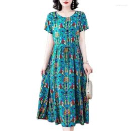 Party Dresses Summer Middle-aged And Elderly Large Size Women's Dress Short Sleeve Printed Skirt Fashion Lady Bottoming