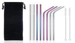 304 Stainless Steel Or Food Grade Silicone Drinking Straws 8 Pieces Set With 2 Cleaning Brushes FDA approved Metal Ecofriendly Re1243488