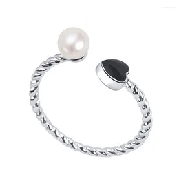 Cluster Rings Freshwater Pearl White Black Heart 5mm Ring One Size Free
