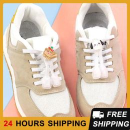 Shoe Parts 2Pairs No Tie Elastic Shoelaces For Kids Cartoon Pattern Buckle Laces Quick Lazy Rubber Sneakers Shoestrings