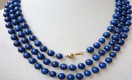 14K 8mm Egyptian Lapis Lazuli Dark Blue Round Bead Gemstones necklace 48039039Long5574205