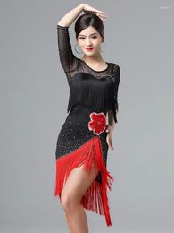 Stage Wear X2175 Latin Dance Costume Female Adult Tassel Dress Skirt Group Large Size Performance