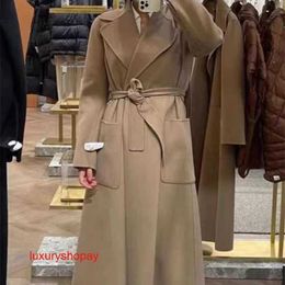 Maxmaras Womens Wrap Coat Camel Hair Coats 23 Winter New Classic Long Lapel Lace Loose Wool for Women Rjum