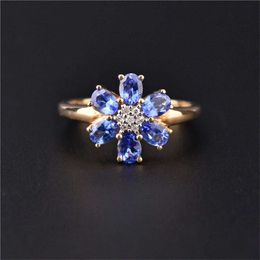 Band Rings Delicate Blue Crystal Flower RElegant Bride Engagement WeddRRomantic Valentines Day Anniversary Love Gift J240429