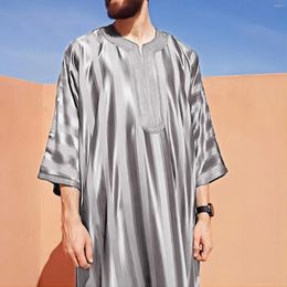 Ethnic Clothing 2024 Men Arab Muslim Fashion Islamic Moroccan Kaftan Eid Prayer Long Robes Embroidered Striped Printed Jubba Thobe