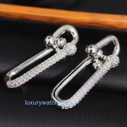 Fashion Simple Ttifeeny Earrings Versatile Horseshoe Button U-shaped Double Ring Light Luxury Zircon Personalized Hip Hop Cross and Style