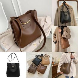 Shoulder Bags 2 Pcs/set Vintage Simple Small Pu Leather Bucket Crossbody For Women 2024 Designer Lady Luxury Black Handbags