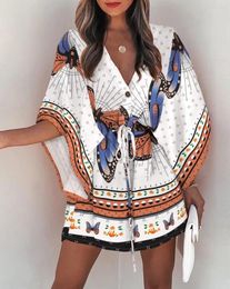 Party Dresses Summer Women's Butterfly Print Batwing Sleeve Casual Vacation Mini Dress Temperament Commuting Female Fashion A Line