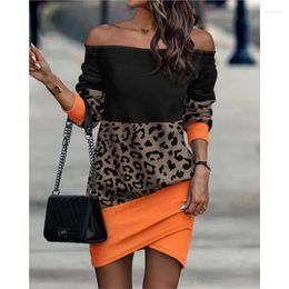 Casual Dresses Autumn And Winter One Shoulder Long Sleeve Fashion Sexy Printed Dress Women's Loose A-line Mid Length