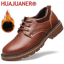 Casual Shoes Genuine Leather Men Winter Plus Velvet Man Footwear Brown Male Boots For Designer Formal Oxford