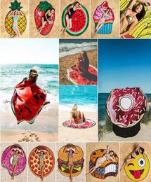 Round 3D Print Beach Towel Cute Food Fruit Pattern Printed Towel Donuts Hamburgers Shawl Scarf 10pcs OOA47047290617