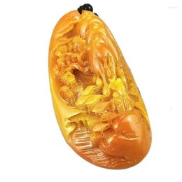 Decorative Figurines Antique Huanglong Jade Longevity Hill Stone Carving Field Huangshi Handpiece Happiness And Lucky Ornament Statue