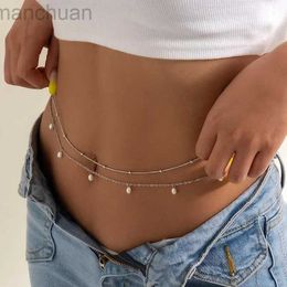 Waist Chain Belts New Fashion Sexy Double Layer Pearl Chain for Women Waist Bead Belly Chain Belly Belt Summer Beach Body Jewelry Festival Gifts d240430