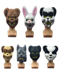 Scary Halloween Rabbit Bunny Mask Scary Spooky Plush Animal Panda Bear Headdress Mask Masquerade Party Cosplay Horriable Props VT18017342