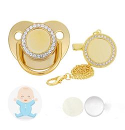 Sublimation Baby Pacifier with Clip Favor Bling Crystals Blank Infant Pacifiers Chain Birthday Gift Newborn Care Tools 14 Color Wh8687703