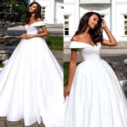 Dresses Shoulder Off Line Satin Glamorous A Wedding Dress Sweep Train Ruffle Robe De Mariee Bridal Gowns