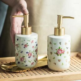 Liquid Soap Dispenser Ceramic Lotion Bottle Rose Pattern Shower Gel Sub-bottle Press Hand Sanitizer Bathroom Accessories