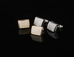 18K Real Gold Hiphop CZ Zircon Square Stud Earrings 0716cm for Men Women and Girls Gifts Earrings Studs Punk Rock Rapper Jewelr2090881