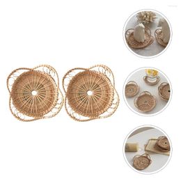 Pillow 2 Pcs Wicker Woven Dinner Plates Table Top Decor Desktop Cup Retro Rattan Prime Flower Coasters