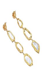 GuaiGuai Jewelry Cultured White Biwa Pearl With Electroplated Edge Dangle Stud Earrings Handmade For Women Real Gems Stone Lady Fa2766256