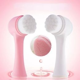 3D Double-Sided Wash Brush Soft Hair Silicone Wash Instrument Home Manual Facial Cleansing Brush Wash Artefact Deep Clean Pores