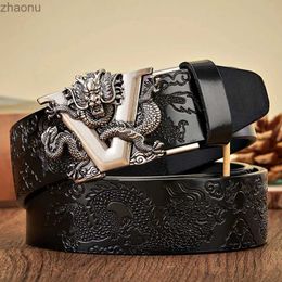 Belts 3.5CM mens Chinese Loong belt denim leather belt mens carved dragon pattern automatic buckle XW