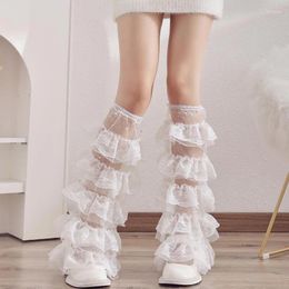 Women Socks Layered Mesh Ruffle Kawaii Thigh High Aesthetic Y2K Chic Stockings Cuffs Cover Streetwear