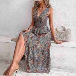 Basic Casual Dresses Designer Dress New Women's Printed V-neck Fashion High Waist Dress