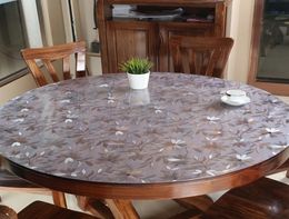 PVC Tablecloth Table Cover Round Desk Soft Glass Waterproof Oilproof Kitchen Dining Room Home Round Table cloth 6090cm 15mm T2001388975