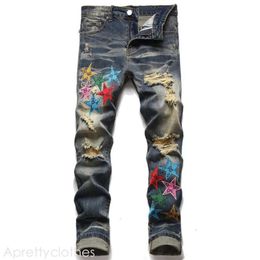 Amirir Jeans Mens Jeans Star Embroidered Ripped Hole Pants Graphic Motorcycle Slim Fit Hip Hop Streetwear Punk Denim Pants 172 amirir shirt