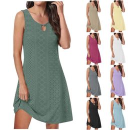 Casual Dresses Eyelet Dress For Women Summer Solid Color Hollow Round Neck Sleeveless Floral Fall