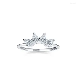 Cluster Rings PSJ Fashion Luxury Jewellery 4 Pear Cut Zircon 18K Platinum Plated Crown Shaped 925 Sterling Silver Eternity For Women