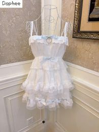Casual Dresses Dophee Cute Girls Beading Love Bow Princess Dress Embroidery Lace Sleeveless High Waist Bandage Women White Strapless