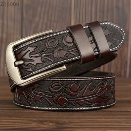 Belts 3.8CM male belt for mens high quality cow genuine leather belts hot sale print pattern strap fashion new jeans pin Buckle XW
