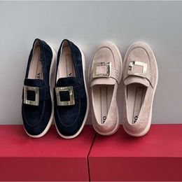 Round Toe Suede Loafers, British Style Metal Buckle Single Shoes, Comfortable, Casual, Fashionable, Versatile, Wear-resistant and Breathable for Women