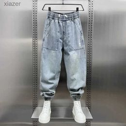 Men's Jeans Mens clothing spring/summer retro mens old washed jeans mens trend pants Baggy rabbit pants Korean fashion denim Trousers Homme WX