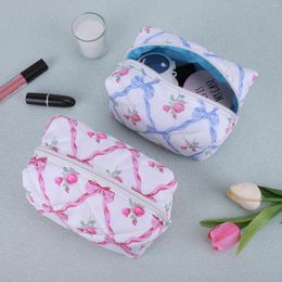 Cosmetic Bags Cute Bow Floral Travel Makeup Pouch With Zipper Organiser Case Skincare Bag For Women And Girls