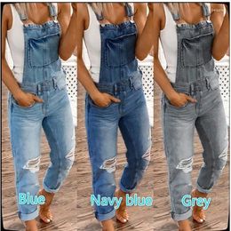 Women's Jeans 2024 Denim Jumpsuits Women Overall Fashion Ripped Loose Pocket Slim Blue Suspenders Trousers Female Jean