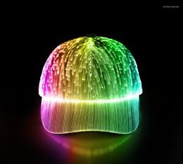 Ball Caps 2022 LED Fiber Optic Cloth Baseball Cap Peaked Adjustable Colorful Luminous Hats Women Hip Hop Men Summer Sun Gorras4226671
