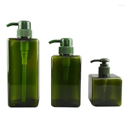 Storage Bottles Plastic Bottle Empty Clear Green Square Shape PET Cosmetic Lotion Pump Container Refillable Shampoo Packaging Shower Gel
