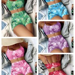 Women's Swimwear 2024 New Multi Colour Marble Pattern Tie Dyed Sexy Split High Waist Bikini