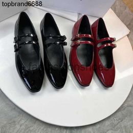 The Row mouth TR small crowd square shoes shallow Designer head Mary Jane womens shoes flat bottom straight single shoes Size 34-39