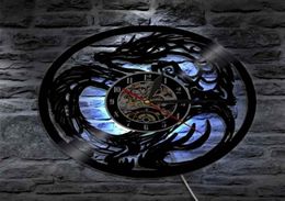 Wall Clocks Dragon Art Clock Battery Operated Modern Design Record With LED Lamp Home Living Room Decoration9339861